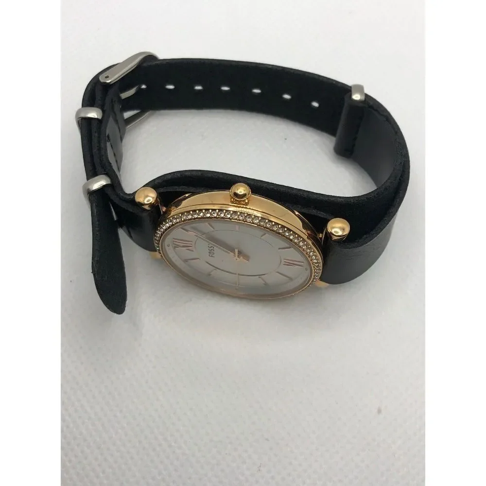 Fossil ES4428 Women's Black Leather Analog Dial Quartz Genuine Wrist Watch HO334